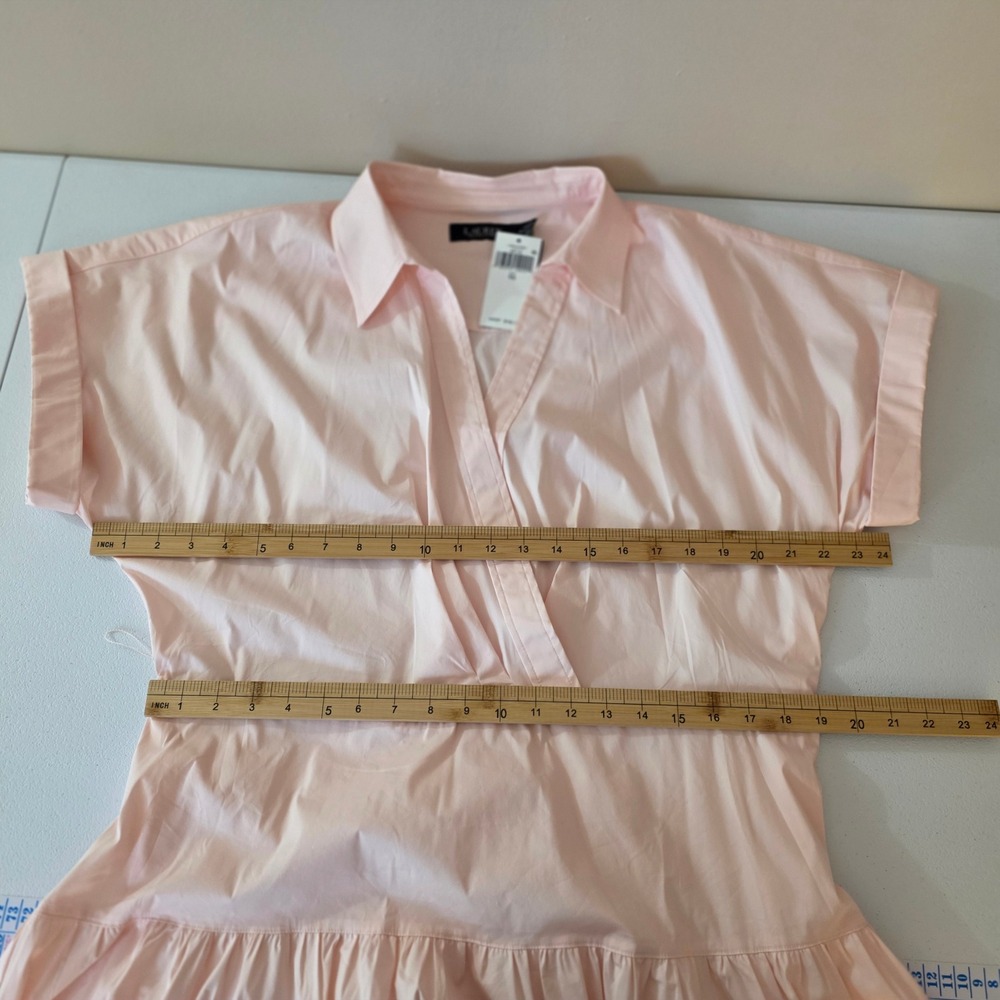 Lauren Ralph Lauren Dress Womens 16 Pink Short Sleeve Tiered Surplice Midi NEW - Picture 9 of 14